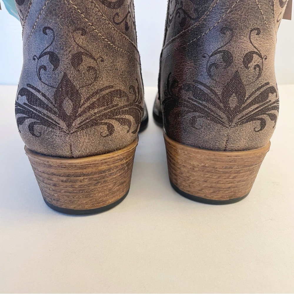 ROPERS Women’s Shorty Boot Vintage Brown Faux Leather Laser Western Design - Picture 7 of 13